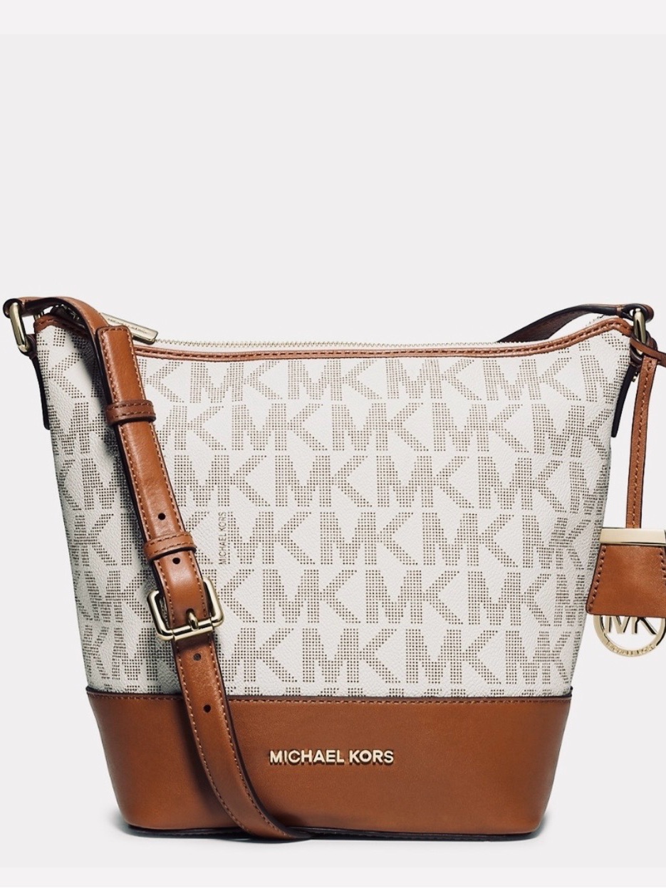 Michael Kors Beige Monogram Crossbody With Acorn Trim